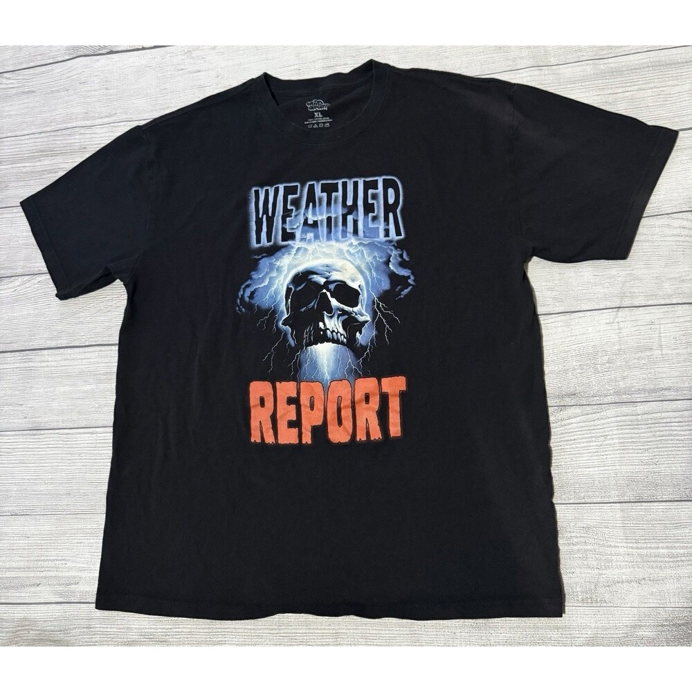 Weather Report T Shirt Skull Lightning Graphic Size XL Rare Hip Hop Metal Defect